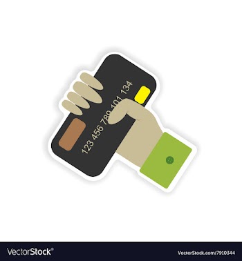 Stylish sticker on paper bank card in hand vector image