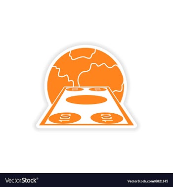Stylish sticker on paper banknotes and globe vector image
