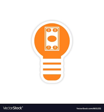 Stylish sticker on paper bill in light bulb vector image