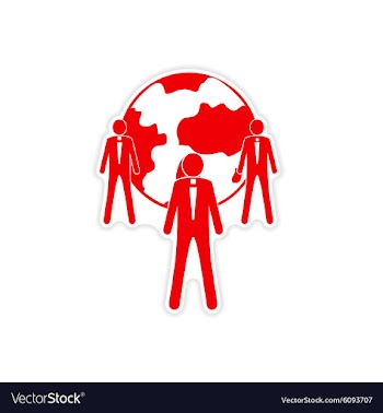 Stylish sticker on paper Businessmen and Earth vector image
