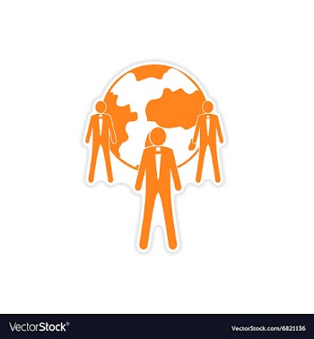 Stylish sticker on paper Businessmen and Earth vector image