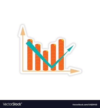 Stylish sticker on paper chart and coins vector image