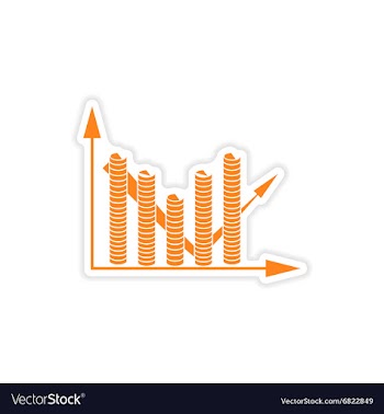 Stylish sticker on paper chart and coins vector image