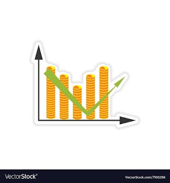 Stylish sticker on paper chart and coins vector image