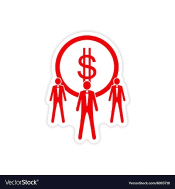Stylish sticker on paper coin and businessmen vector image