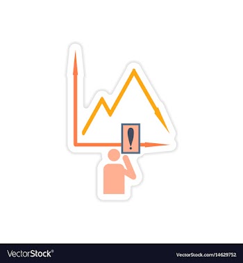 Stylish sticker on paper falling graph and people vector image