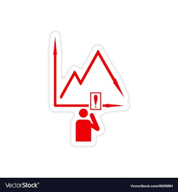 Stylish sticker on paper falling graph and people vector image