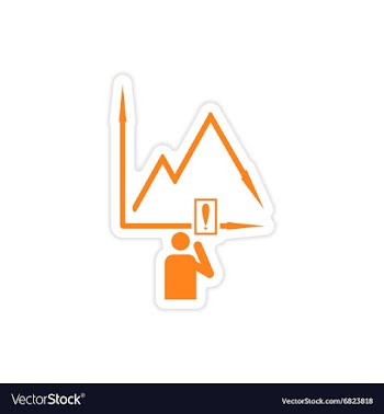 Stylish sticker on paper falling graph and people vector image