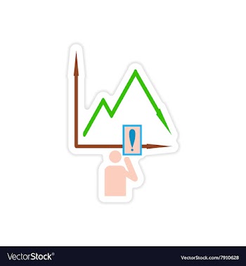 Stylish sticker on paper falling graph and people vector image