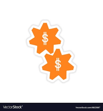 Stylish sticker on paper gears and dollar vector image