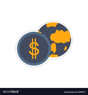 Stylish sticker on paper globe and money vector image