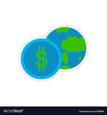 Stylish sticker on paper Globe and money vector image