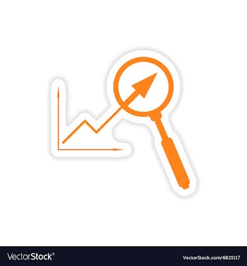 Stylish sticker on paper graph and magnifier vector image