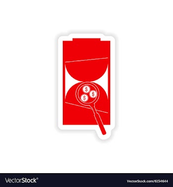 Stylish sticker on paper hourglass and coins vector image