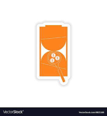 Stylish sticker on paper hourglass and coins vector image