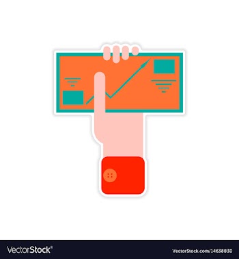 Stylish sticker on paper infographics in hand vector image
