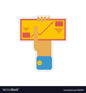 Stylish sticker on paper infographics in hand vector image