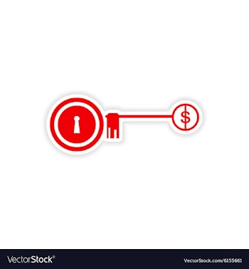 Stylish sticker on paper key lock money vector image
