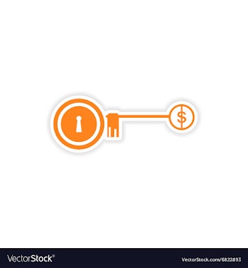 Stylish sticker on paper key lock money vector image