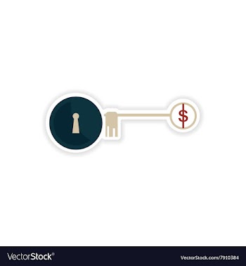 Stylish sticker on paper key lock money vector image