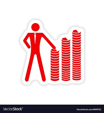 Stylish sticker on paper man and stack of coins vector image
