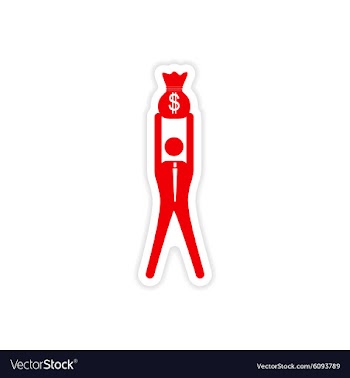 Stylish sticker on paper man holding bag of money vector image