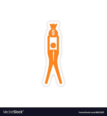 Stylish sticker on paper man holding bag of money vector image