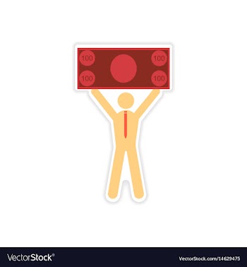 Stylish sticker on paper man holding banknote vector image