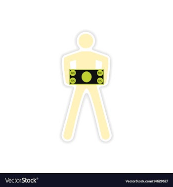 Stylish sticker on paper man holding banknote vector image