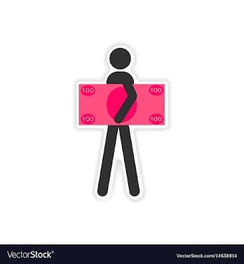 Stylish sticker on paper man holding banknote vector image