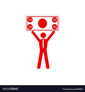 Stylish sticker on paper man holding banknote vector image