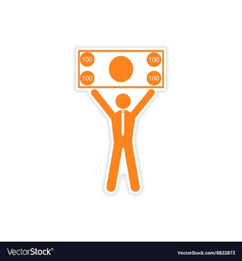 Stylish sticker on paper man holding banknote vector image