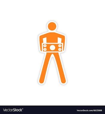 Stylish sticker on paper man holding banknote vector image