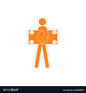 Stylish sticker on paper man holding banknote vector image
