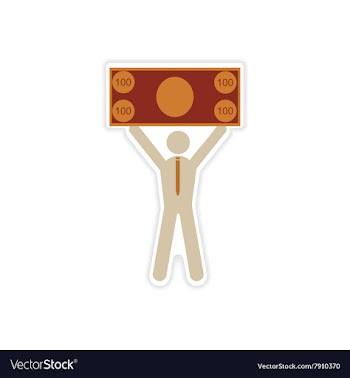 Stylish sticker on paper man holding banknote vector image