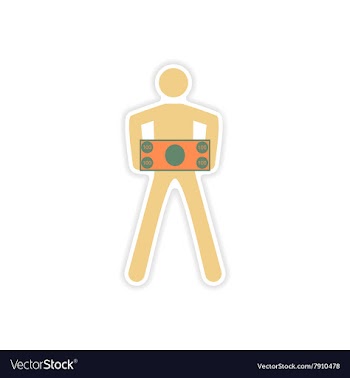 Stylish sticker on paper man holding banknote vector image