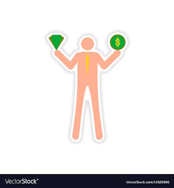 Stylish sticker on paper man holding diamond and vector image