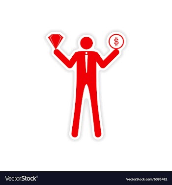 Stylish sticker on paper man holding diamond and vector image