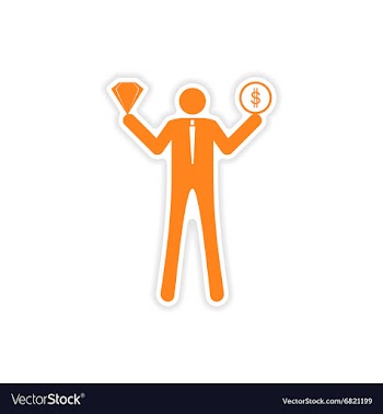 Stylish sticker on paper man holding diamond and vector image