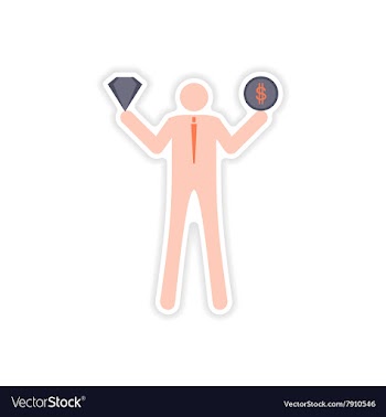 Stylish sticker on paper man holding diamond and vector image