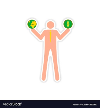Stylish sticker on paper man holding globe and vector image