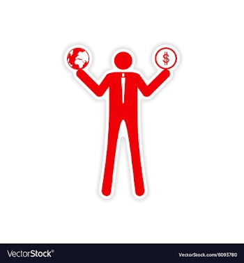 Stylish sticker on paper man holding globe and vector image