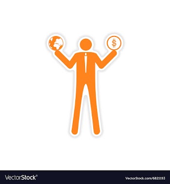 Stylish sticker on paper man holding globe and vector image