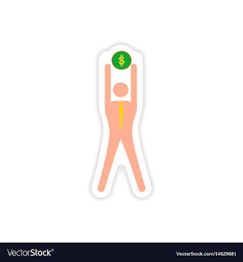 Stylish sticker on paper man holding globe vector image