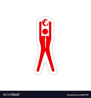 Stylish sticker on paper man holding globe vector image