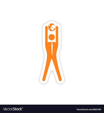 Stylish sticker on paper man holding globe vector image