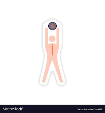Stylish sticker on paper man holding globe vector image
