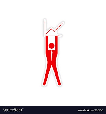 Stylish sticker on paper man holding graph vector image