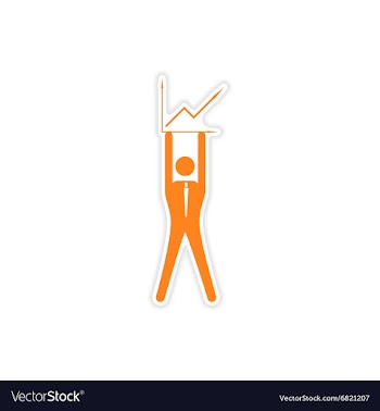 Stylish sticker on paper man holding graph vector image