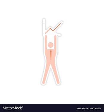 Stylish sticker on paper man holding graph vector image